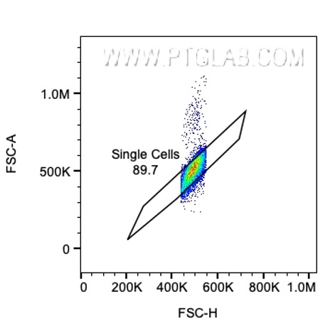 Gating along the diagonal for single cells in a FSC-A vs FSC-H plot.