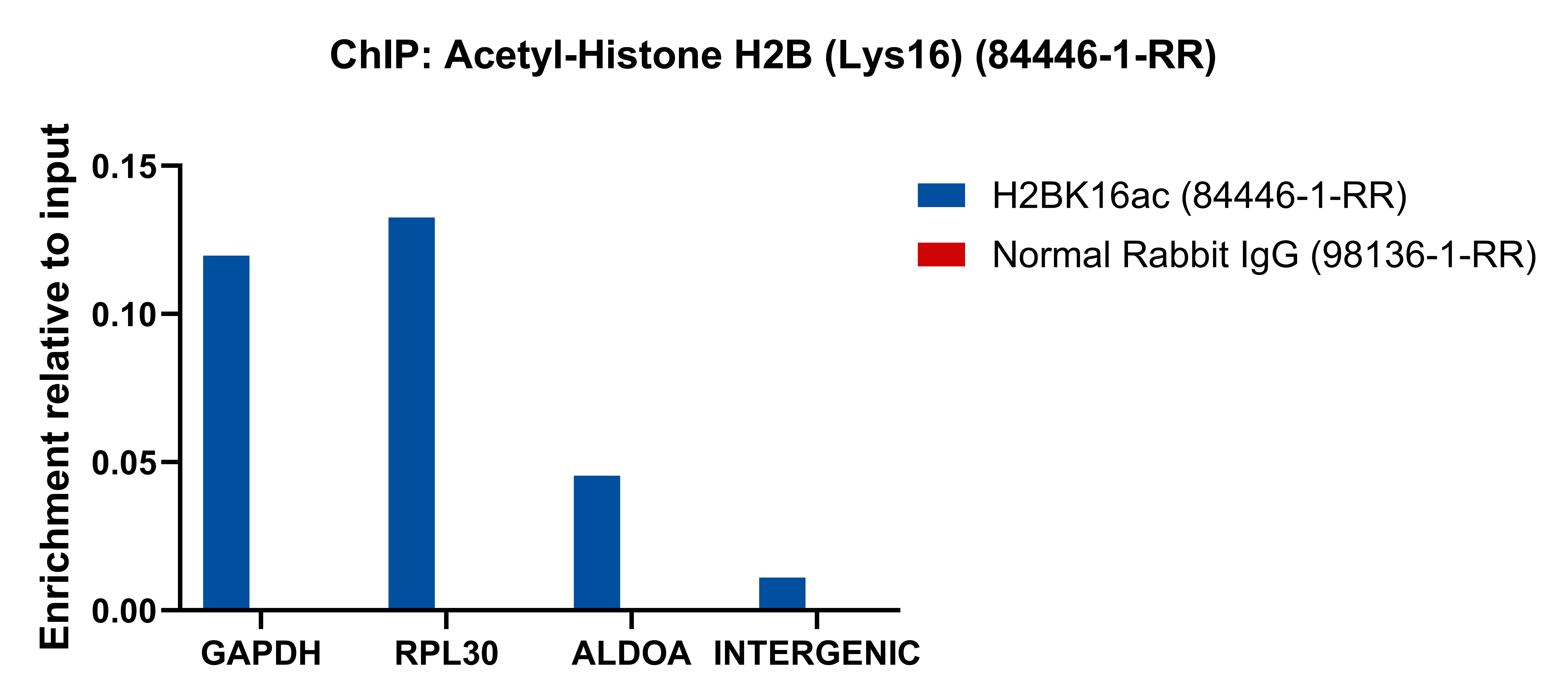 ChIP experiment of HeLa cells using Acetyl-Histone H2B (Lys16) Recombinant antibody (84446-1-RR)