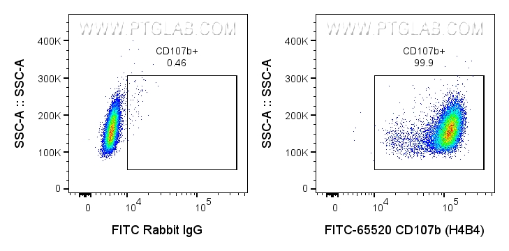 Flow cytometry (FC) experiment of human PBMCs using FITC Plus Anti-Human CD107b (H4B4) Rabbit Recombin (FITC-65520)