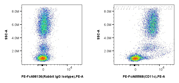 Flow cytometry (FC) experiment of human PBMCs using FcZero-rAb™ PE Anti-Human CD11c (3.9) Rabbit IgG R (PE-FcA65568)