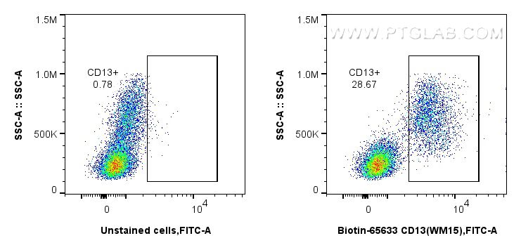 Flow cytometry (FC) experiment of human PBMCs using Biotin Anti-Human CD13 (WM15) Mouse IgG2a Recombin (Biotin-65633)