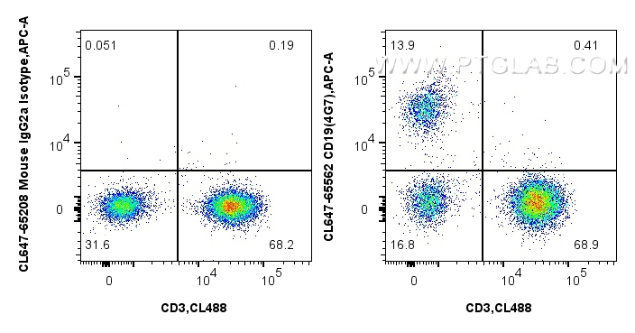 Flow cytometry (FC) experiment of human PBMCs using CoraLite® Plus 647 Anti-Human CD19 (4G7) Mouse IgG (CL647-65562)