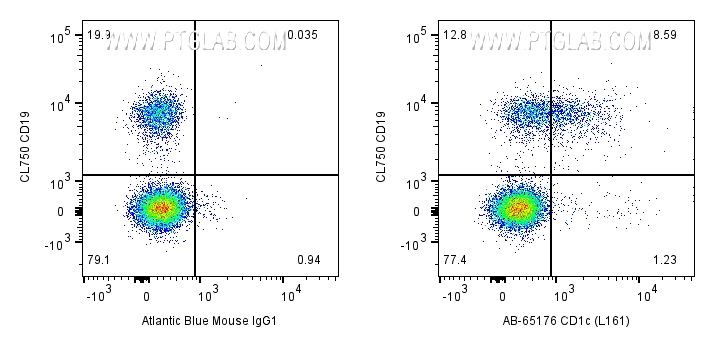 Flow cytometry (FC) experiment of human PBMCs using Atlantic Blue™ Anti-Human CD1c (L161) (AB-65176)