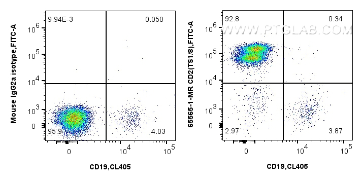 Flow cytometry (FC) experiment of human PBMCs using Anti-Human  CD2 (TS1/8) Mouse IgG2a Recombinant An (65565-1-MR)