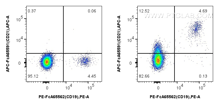 Flow cytometry (FC) experiment of human PBMCs using FcZero-rAb™ APC Anti-Human CD21 (BU32) Rabbit IgG  (APC-FcA65591)