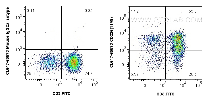 Flow cytometry (FC) experiment of human PBMCs using CoraLite® Plus 647 Anti-Human CD226 (11A8) Mouse I (CL647-65573)