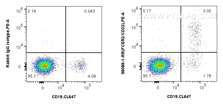 Flow cytometry (FC) experiment of human PBMCs using Anti-Human CD23 Rabbit Recombinant Antibody (98088-1-RR)