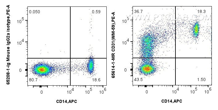 Flow cytometry (FC) experiment of human PBMCs using Anti-Human CD31 (WM-59) Mouse IgG2a Recombinant An (65614-1-MR)