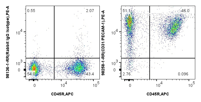 Flow cytometry (FC) experiment of mouse splenocytes using Anti-Mouse CD31 Rabbit Recombinant Antibody (98258-1-RR)