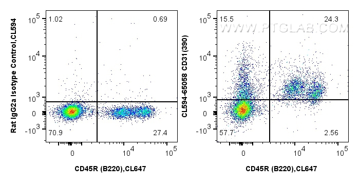 Flow cytometry (FC) experiment of C57BL/6 mouse bone marrow cells using CoraLite®594 Anti-Mouse CD31 (390) (CL594-65058)