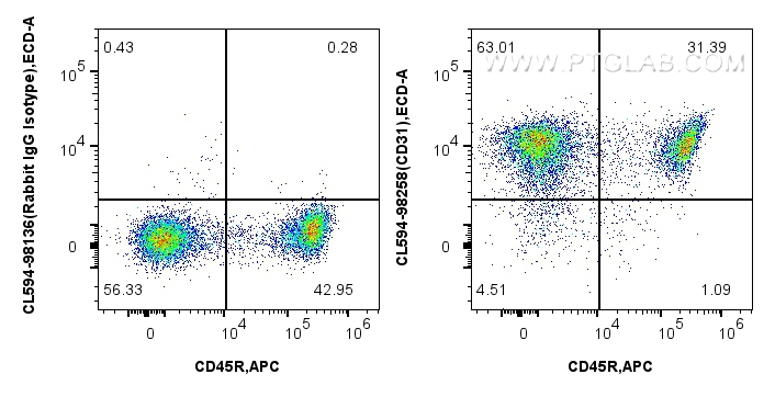 Flow cytometry (FC) experiment of mouse splenocytes using CoraLite®594 Anti-Mouse CD31 Rabbit Recombinant An (CL594-98258)