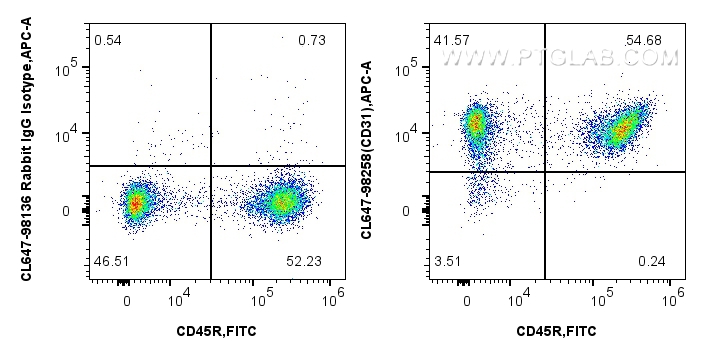 Flow cytometry (FC) experiment of mouse splenocytes using CoraLite® Plus 647 Anti-Mouse CD31 Rabbit Recombin (CL647-98258)