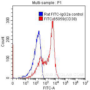 Flow cytometry (FC) experiment of mouse splenocytes using FITC Anti-Mouse CD38 (90) (FITC-65059)