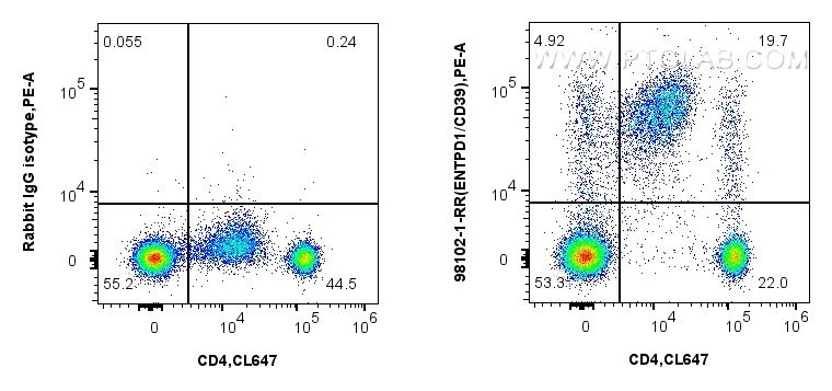 Flow cytometry (FC) experiment of human PBMCs using Anti-Human CD39/ENTPD1 Rabbit Recombinant Antibody (98102-1-RR)