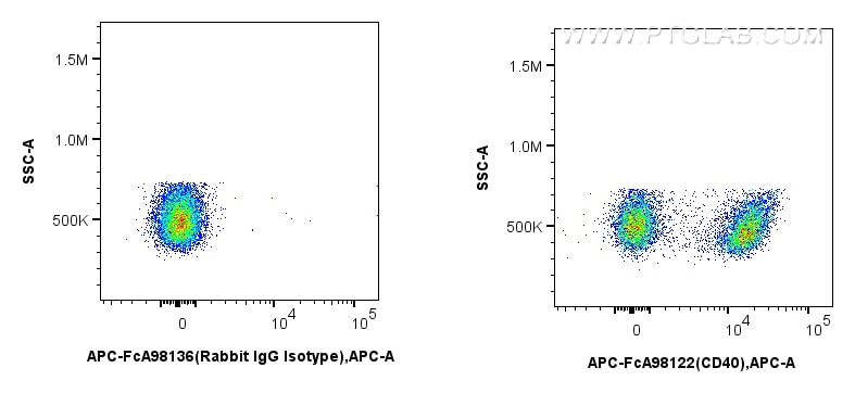 Flow cytometry (FC) experiment of mouse splenocytes using FcZero-rAb™ APC Anti-Mouse CD40 Rabbit Recombinant (APC-FcA98122)