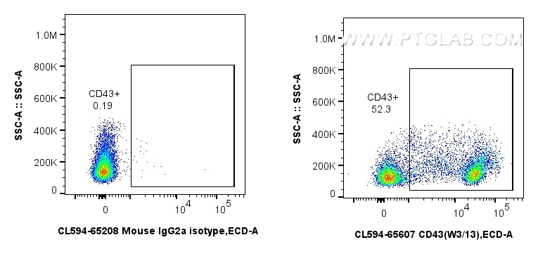 Flow cytometry (FC) experiment of rat splenocytes cells using CoraLite®594 Anti-Rat CD43 (W3/13) Mouse IgG2a Rec (CL594-65607)