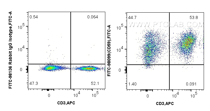 Flow cytometry (FC) experiment of human PBMCs using FITC Plus Anti-Human CD59 Rabbit Recombinant Antib (FITC-98099)