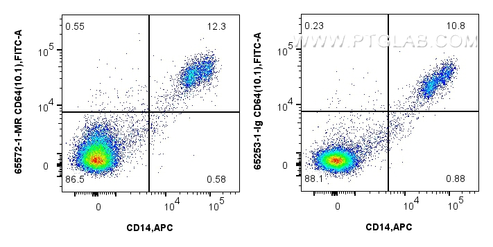 Flow cytometry (FC) experiment of human PBMCs using Anti-Human  CD64 (10.1) Mouse IgG2a Recombinant An (65572-1-MR)