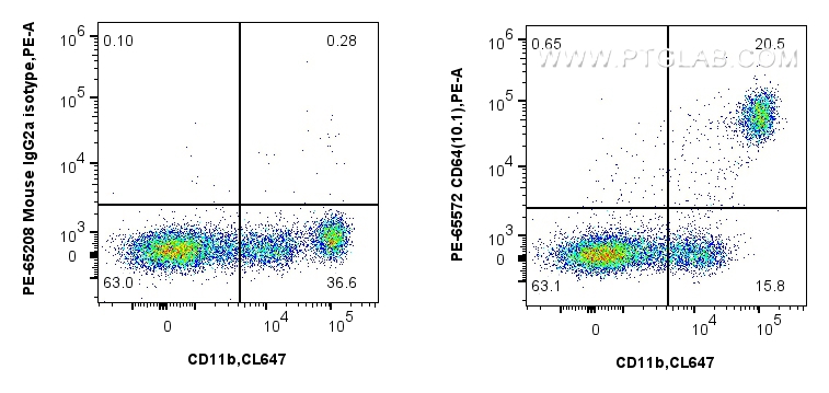 Flow cytometry (FC) experiment of human PBMCs using PE Anti-Human CD64 (10.1) Mouse IgG2a Recombinant  (PE-65572)