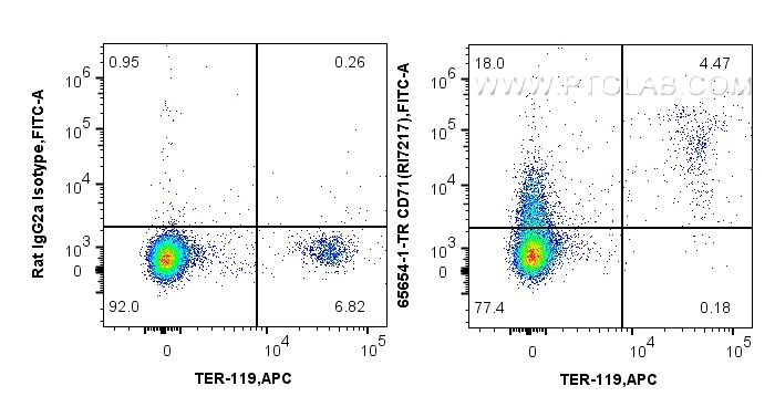 Flow cytometry (FC) experiment of mouse bone marrow cells using Anti-Mouse CD71 (RI7217) Rat IgG2a Recombinant Ant (65654-1-TR)