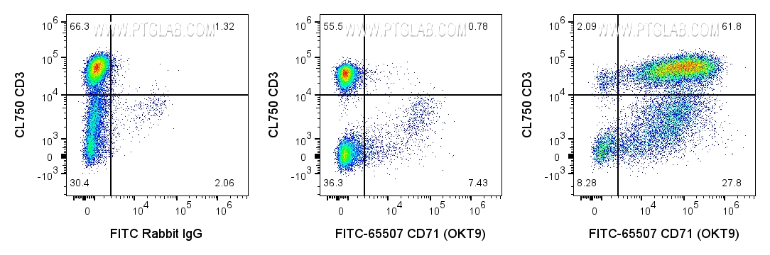 Flow cytometry (FC) experiment of human PBMCs using FITC Plus Anti-Human CD71 (OKT9) Rabbit Recombinan (FITC-65507)