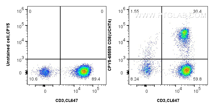 Flow cytometry (FC) experiment of human PBMCs using PerCP-Cyanine5.5 Anti-Human CD8 (UCHT4) Mouse IgG2 (CPY5-65559)