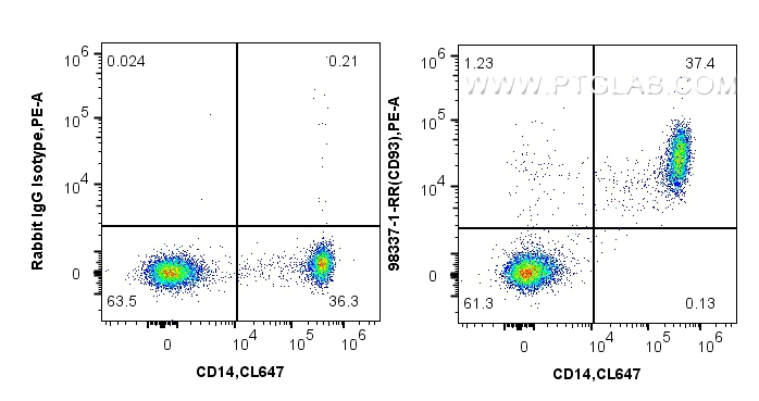 Flow cytometry (FC) experiment of human PBMCs using Anti-Human CD93 Rabbit Recombinant Antibody (98337-1-RR)