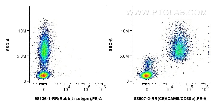 Flow cytometry (FC) experiment of human peripheral blood leukocytes using Anti-Human CEACAM8/CD66b Rabbit Recombinant Antibo (98507-2-RR)