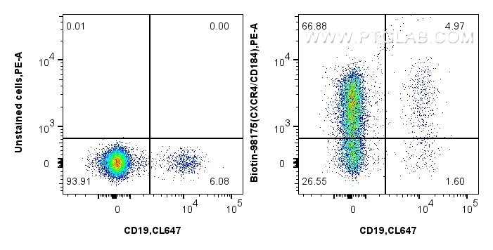 Flow cytometry (FC) experiment of human PBMCs using Biotin Anti-Human CXCR4/CD184 Rabbit Recombinant A (Biotin-98175)