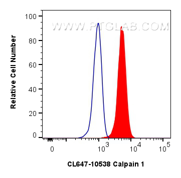 Flow cytometry (FC) experiment of HeLa cells using CoraLite® Plus 647-conjugated Calpain 1 Polyclonal (CL647-10538)
