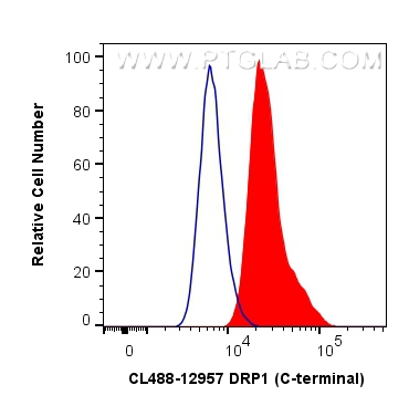 Flow cytometry (FC) experiment of HeLa cells using CoraLite® Plus 488-conjugated DRP1 (C-terminal) Po (CL488-12957)