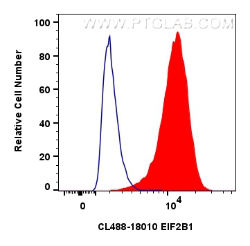 Flow cytometry (FC) experiment of HeLa cells using CoraLite® Plus 488-conjugated EIF2B1 Polyclonal an (CL488-18010)