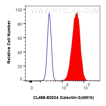 Flow cytometry (FC) experiment of HeLa cells using CoraLite® Plus 488-conjugated Galectin-3 Recombina (CL488-82024)