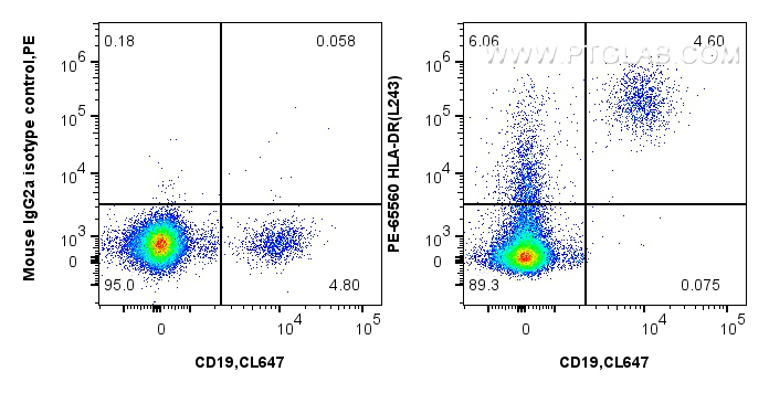 Flow cytometry (FC) experiment of human PBMCs using PE Anti-Human HLA-DR  (L243) Mouse IgG2a Recombina (PE-65560)