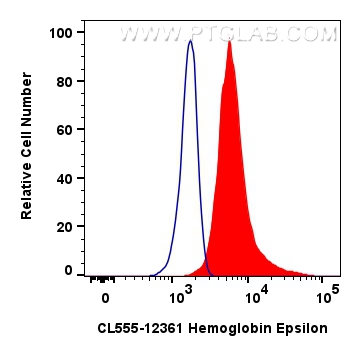 Flow cytometry (FC) experiment of K-562 cells using CoraLite®555-conjugated Hemoglobin Epsilon Polyclo (CL555-12361)