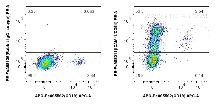 Flow cytometry (FC) experiment of human PBMCs using FcZero-rAb™ PE Anti-Human ICAM-1/CD54 Rabbit Recom (PE-FcA98011)