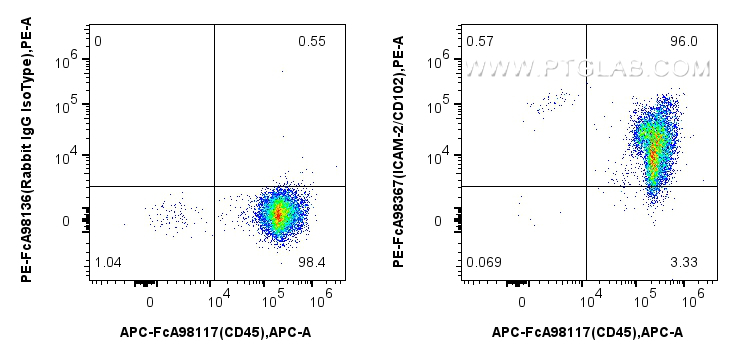 Flow cytometry (FC) experiment of human PBMCs using FcZero-rAb™ PE Anti-Human ICAM-2/CD102 Rabbit Reco (PE-FcA98367)