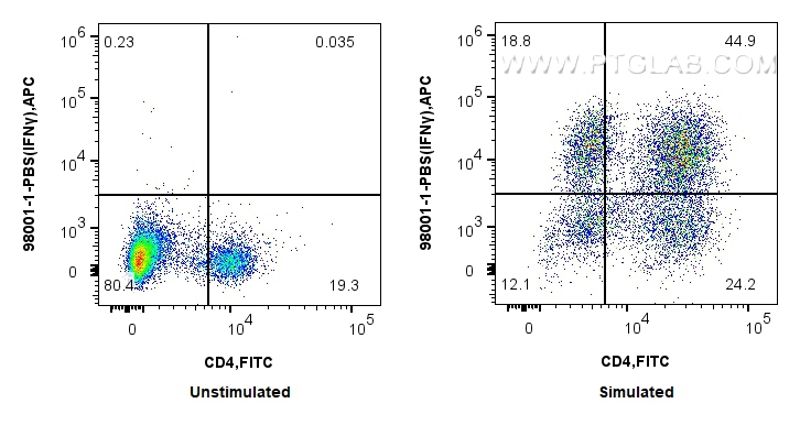 Flow cytometry (FC) experiment of rat splenocytes cells using Anti-Rat IFN-gamma Rabbit Recombinant Antibody, PB (98001-1-PBS)
