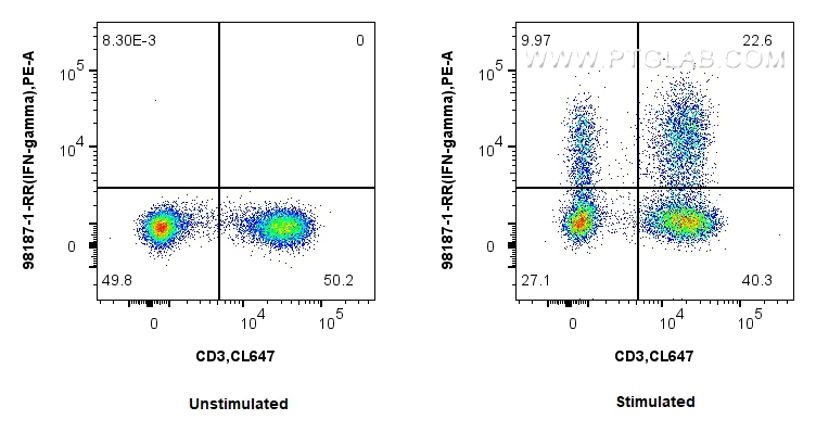 Flow cytometry (FC) experiment of human PBMCs using Anti-Human IFN-gamma Rabbit Recombinant Antibody (98187-1-RR)