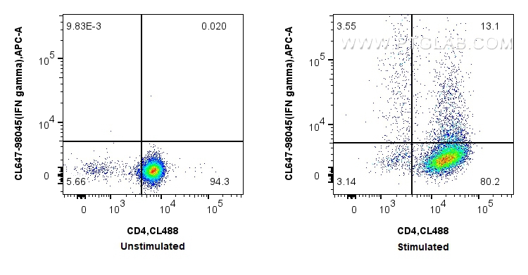 Flow cytometry (FC) experiment of C57BL/6 Th1-polarized splenocytes using CoraLite® Plus 647 Anti-Mouse IFN-gamma Rabbit Rec (CL647-98045)