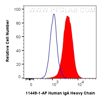 Flow cytometry (FC) experiment of Ramos cells using Human IgA Heavy Chain Polyclonal antibody (11449-1-AP)