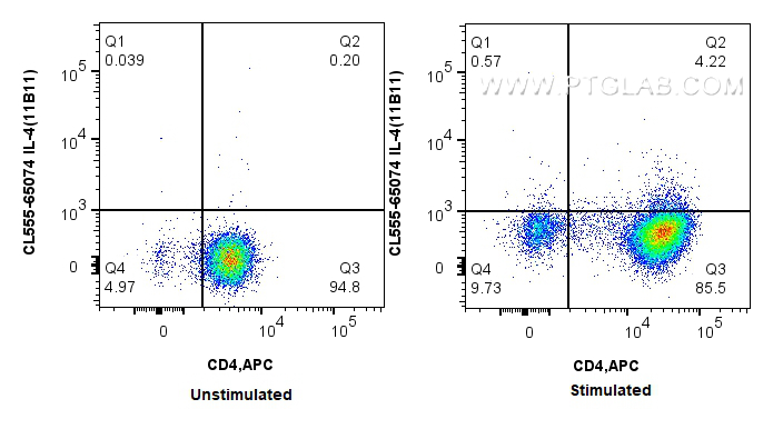 Flow cytometry (FC) experiment of C57BL/6 Th2-polarized splenocytes using CoraLite® Plus 555 Anti-Mouse IL-4 (11B11) (CL555-65074)