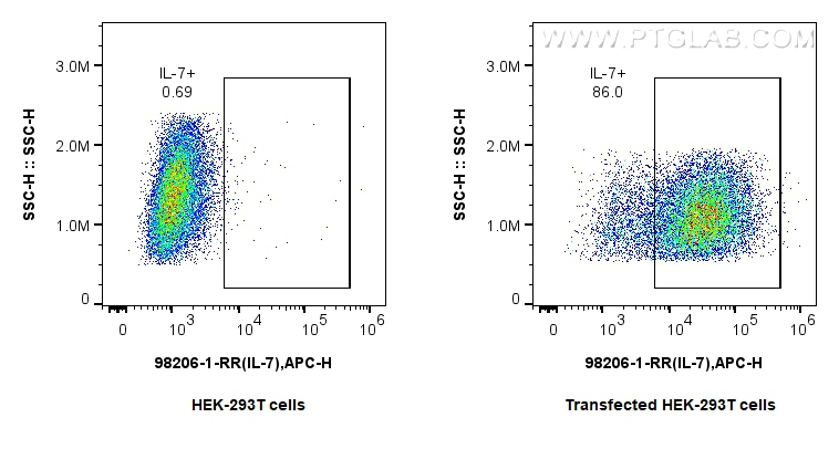 Flow cytometry (FC) experiment of Transfected HEK-293T cells using Anti-Human IL-7 Rabbit Recombinant Antibody (98206-1-RR)