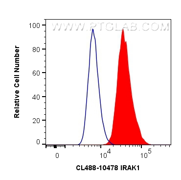 Flow cytometry (FC) experiment of HeLa cells using CoraLite® Plus 488-conjugated IRAK1 Polyclonal ant (CL488-10478)