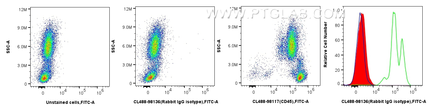 Flow cytometry (FC) experiment of human peripheral blood leukocytes using CoraLite® Plus 488 Rabbit IgG Isotype Control Reco (CL488-98136)