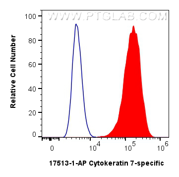 Flow cytometry (FC) experiment of HeLa cells using Cytokeratin 7-specific Polyclonal antibody (17513-1-AP)