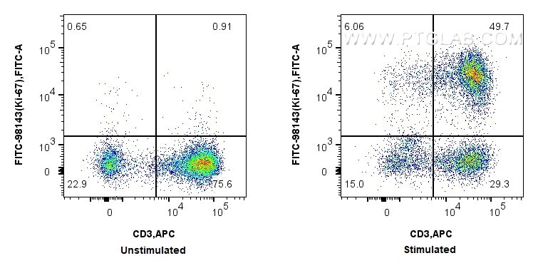 Flow cytometry (FC) experiment of human PBMCs using FITC Plus Anti-Human Ki-67 Rabbit Recombinant Anti (FITC-98143)
