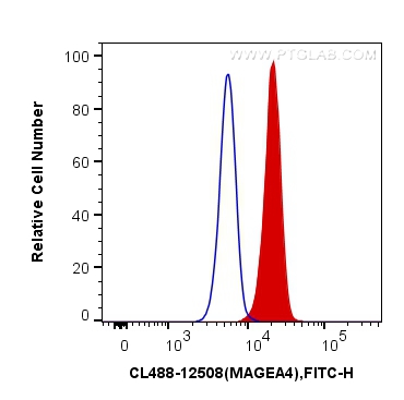 Flow cytometry (FC) experiment of A431 cells using CoraLite® Plus 488-conjugated MAGEA4 Polyclonal an (CL488-12508)