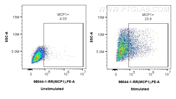 Flow cytometry (FC) experiment of THP-1 cells using Anti-Human MCP-1 Rabbit Recombinant Antibody (98044-1-RR)