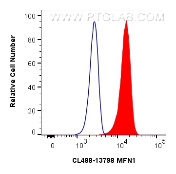 Flow cytometry (FC) experiment of HEK-293 cells using CoraLite® Plus 488-conjugated MFN1 Polyclonal anti (CL488-13798)